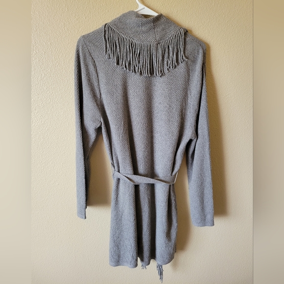 J. JILL fringed wrap knitted midi cardigan tie waist sweater, MP - Picture 4 of 6